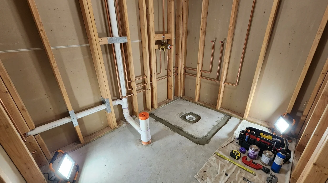 Bathroom rough-in plumbing during remodel by Johns Plumbing LLC in Wurtsboro