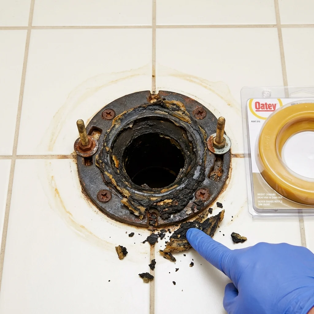 Failed wax ring showing water seepage at the base of a toilet in a Wurtsboro, NY home